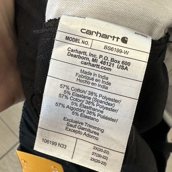 NWT Carhartt Shorts Womens 2X Force Ripstop Work Short Relaxed Fit Black UPF - Picture 6 of 7